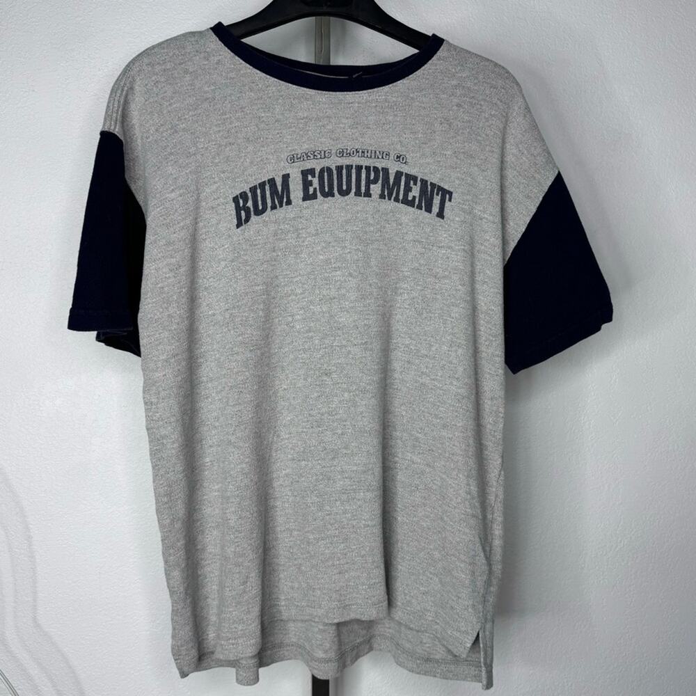 Vintage BUM Equipment Colorblock T-Shirt Gray Navy Large Y2K Streetwear